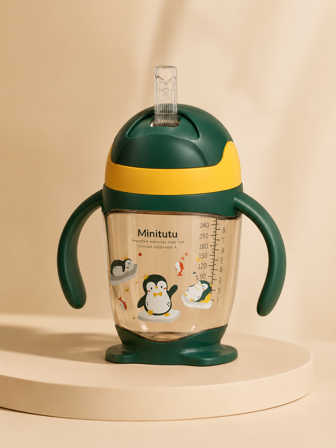 Minitutu Penguin Water Cup 300ml for 12+ Months | BPA-Free PP Baby Training Cup with Dual Handles | CB813-1